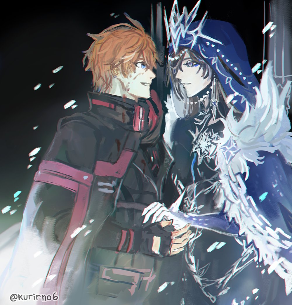 1boy, 1girl, ana_schariac, ana_schariac_(cosplay), artist_name, black_background, black_gloves, black_jacket