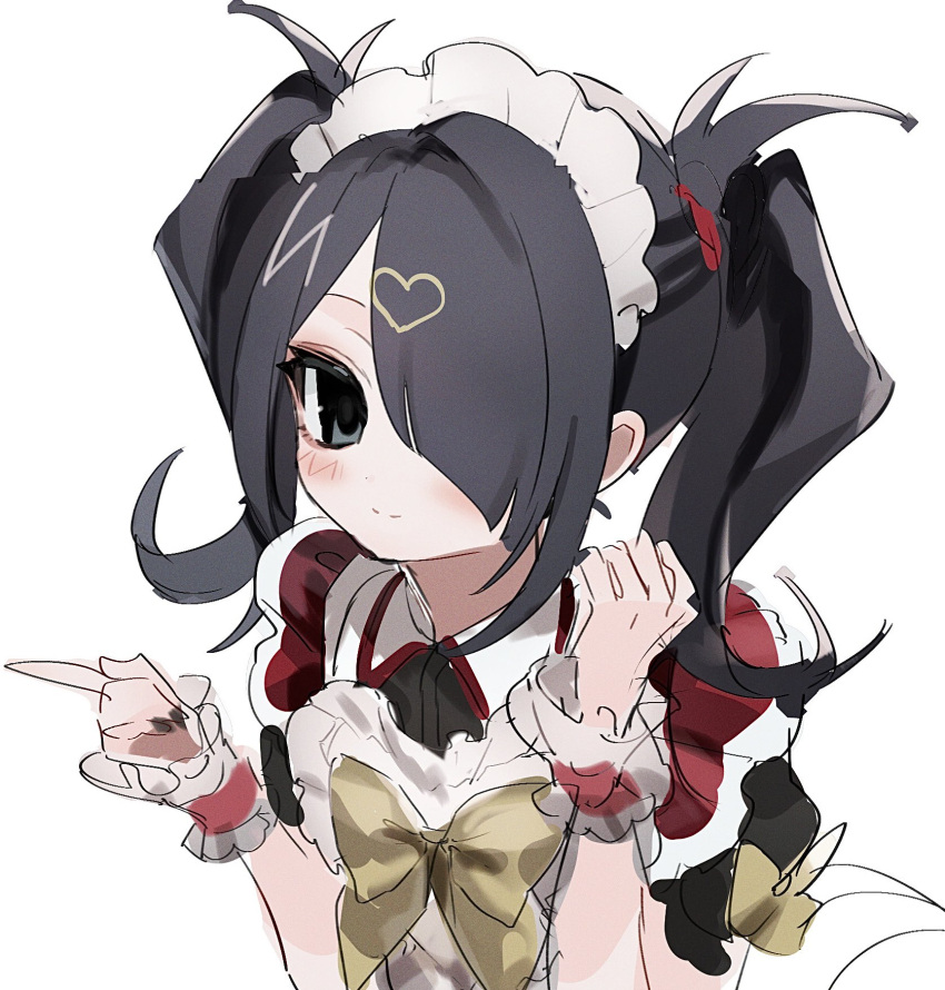 1girl, ame-chan_(needy_girl_overdose), apron, black_bow, black_hair, bow, bowtie, chouzetsusaikawa_tenshi-chan