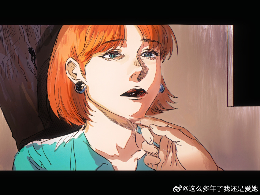 1boy, 1girl, animification, blue_eyes, blue_shirt, borderline7839, chinese_commentary, commentary_request