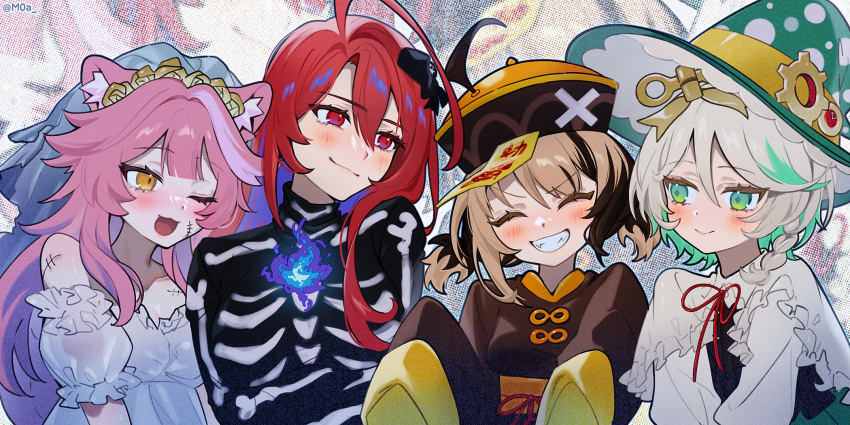 4girls, ahoge, animal_ears, bridal_veil, brown_eyes, brown_hair, cecilia_immergreen, elizabeth_rose_bloodflame