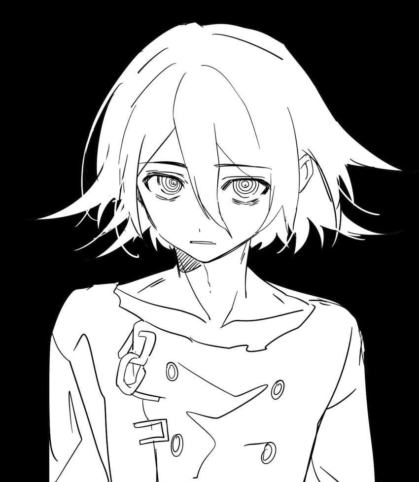 1boy, @_@, black_background, buttons, chain, collarbone, danganronpa_(series), danganronpa_v3:_killing_harmony