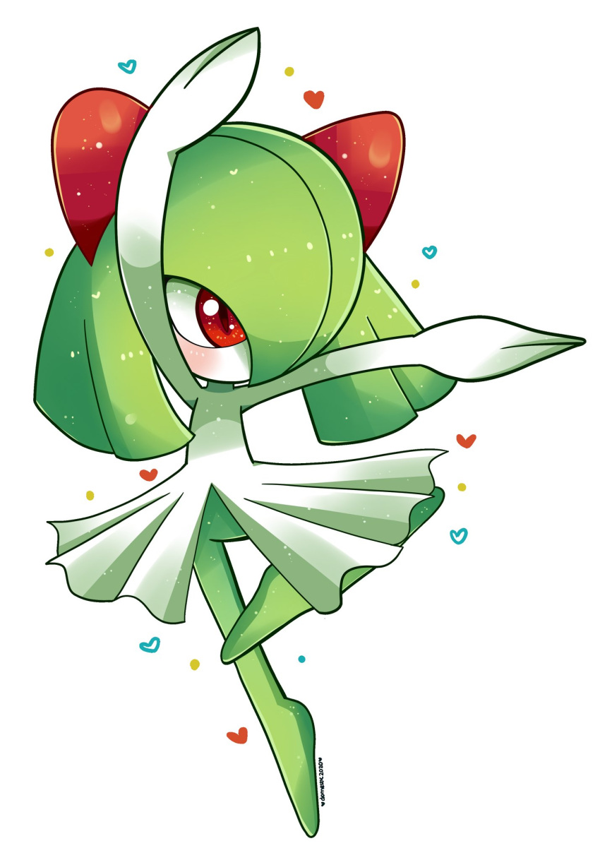 blush, colored_skin, commission, dancing, domestic_maid, green_hair, green_skin, hair_over_one_eye