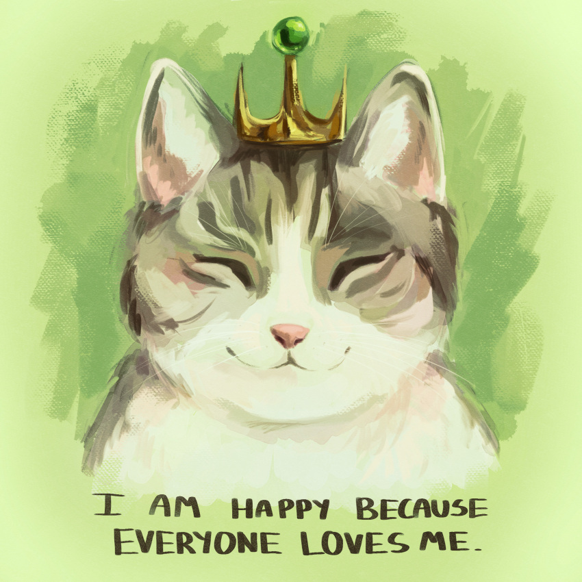 :3, ^_^, animal, animal_focus, cat, closed_eyes, commentary, crown