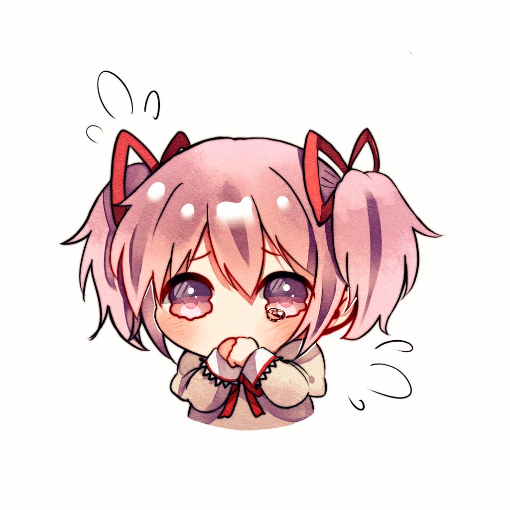 1girl, bow, brown_shirt, chibi, clenched_hands, covering_own_mouth, cropped_torso, facing_viewer