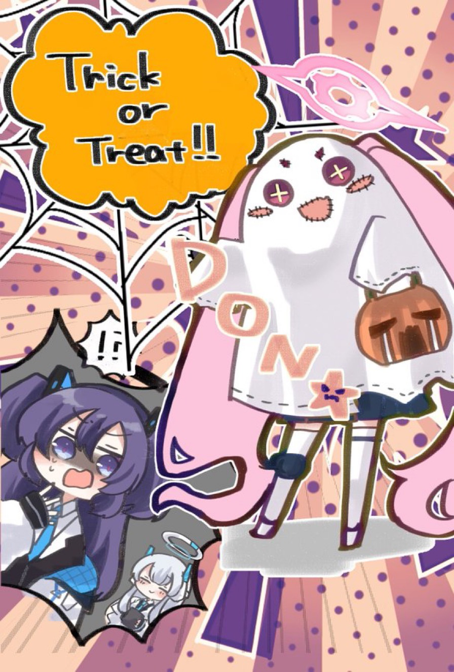!?, 3girls, :d, asymmetrical_legwear, blue_archive, blue_eyes, blue_hair, blush_stickers