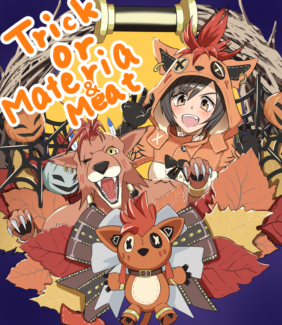 animal_ear_hood, black_hair, character_doll, character_hood, claw_pose, claws, cosplay, fang