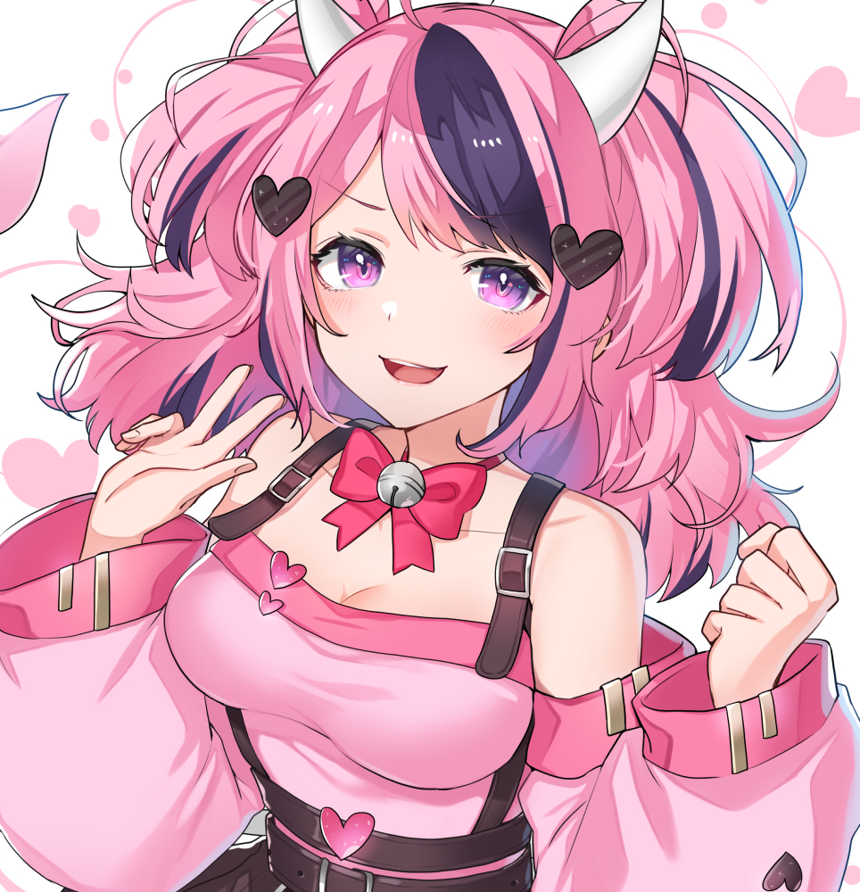 1girl, ahoge, black_skirt, bow, bow_choker, choker, demon_girl, demon_horns