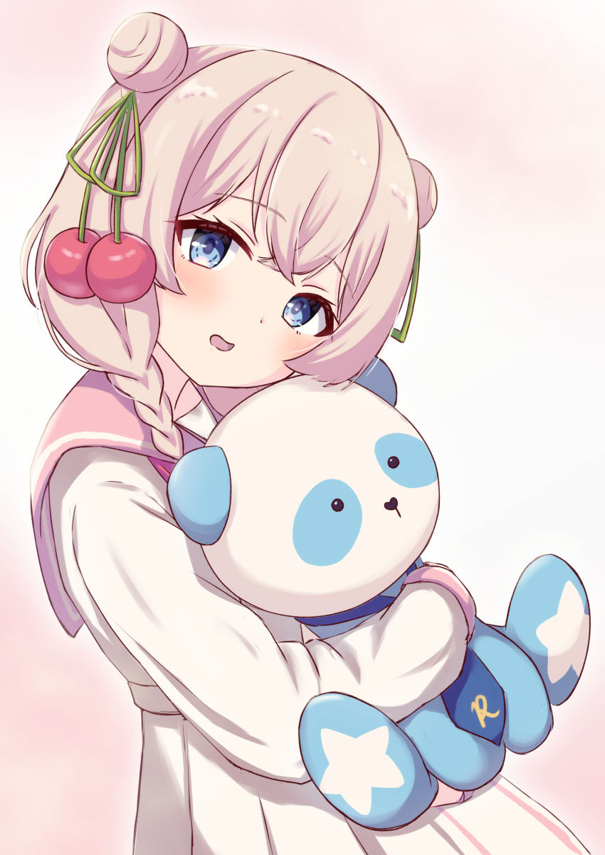 1girl, absurdres, asumi_shuo, blonde_hair, blue_eyes, braid, cherry_hair_ornament, commentary_request
