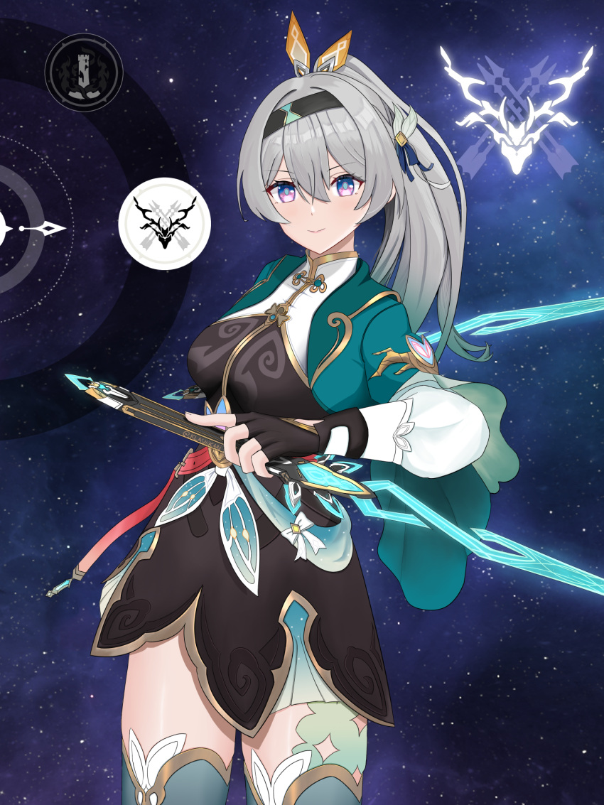 1girl, adapted_costume, alternate_costume, alternate_hairstyle, black_dress, blue_eyes, breasts, closed_mouth