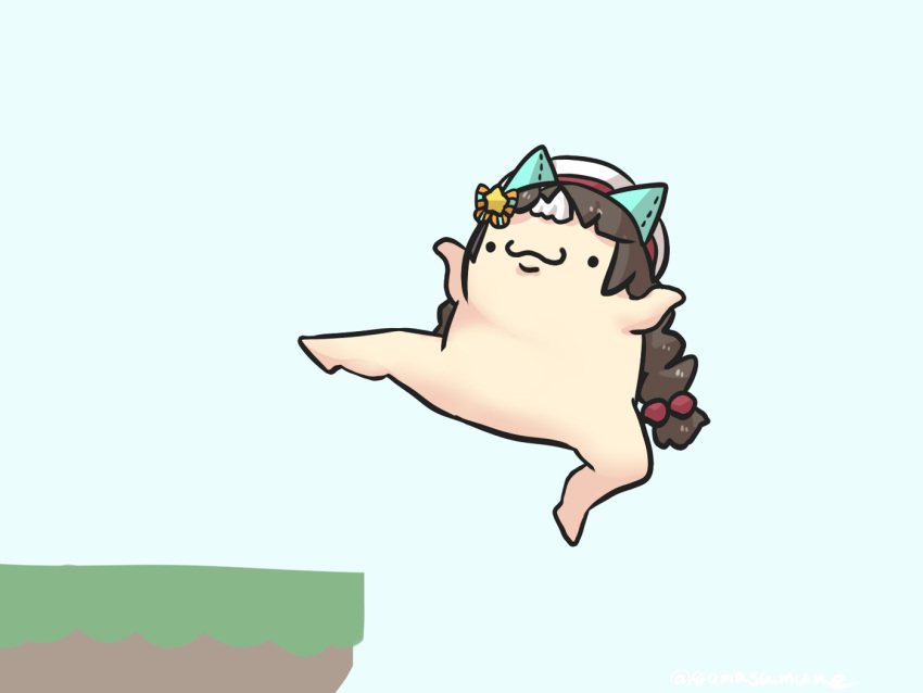 ._., animal_ears, beret, blue_sky, bow, braid, brown_hair, cliff