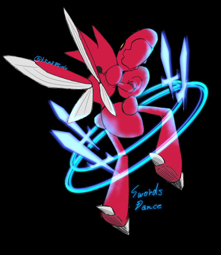1other, arms_up, artist_name, black_background, colored_skin, commentary_request, energy_sword, english_text