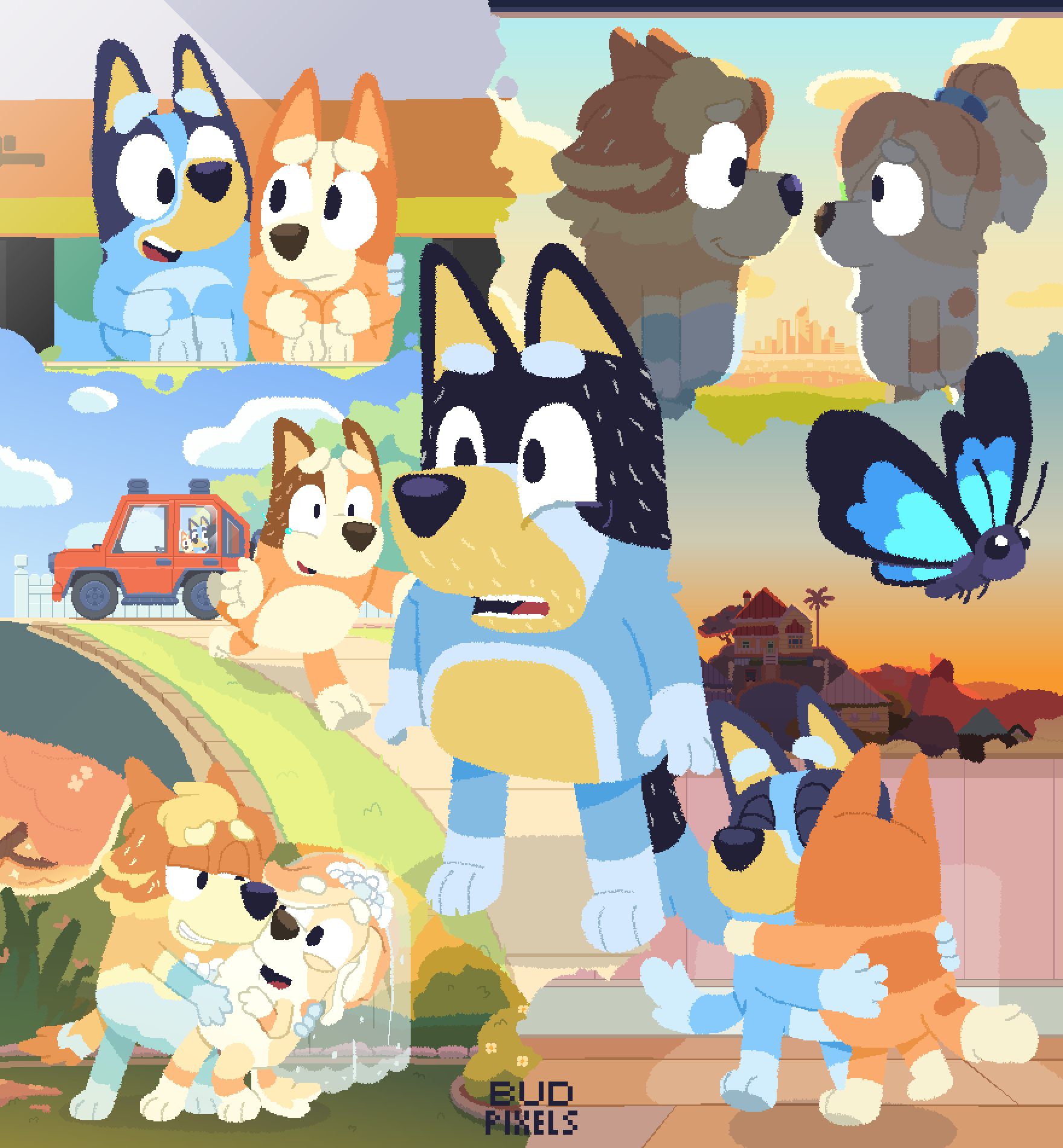 artist_name, bandit_heeler, bingo_heeler, bluey, bluey_heeler, budpixels, bug, butterfly