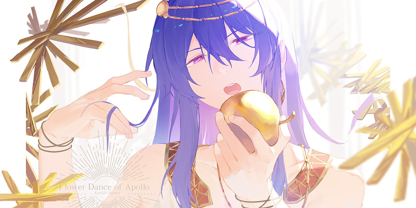 1boy, :o, abstract_background, absurdres, apple, armpit_crease, backlighting, bishounen