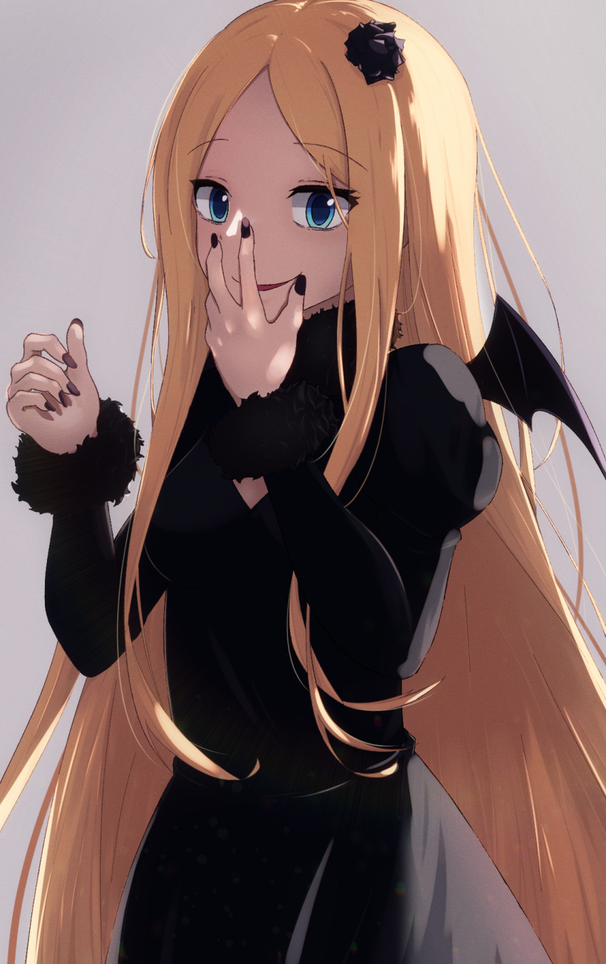 1girl, aoi_meru, black_dress, blonde_hair, demon_girl, demon_wings, dress, empty_eyes