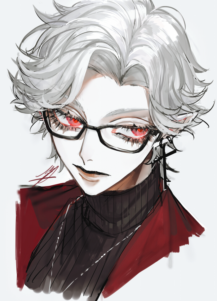 1boy, au_(d_elete), bishounen, black_sweater, closed_mouth, cropped_shoulders, cross, cross_earrings