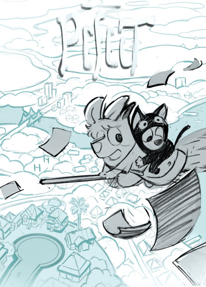 2girls, bag, bandit_heeler, bingo_heeler, bluey, bluey_heeler, broom, broom_riding