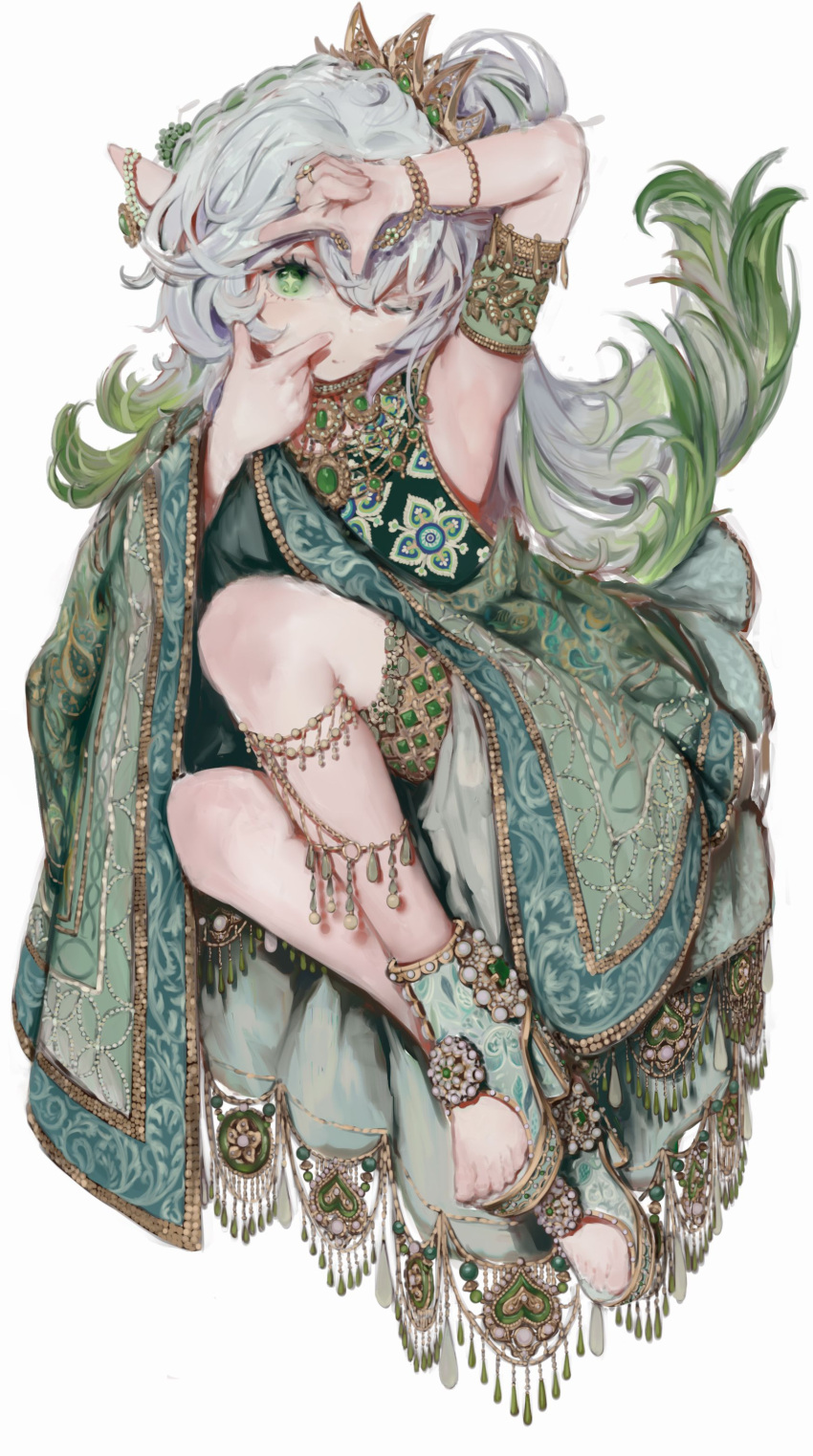 1girl, absurdres, alternate_costume, anklet, armlet, armpits, bracelet, cross-shaped_pupils