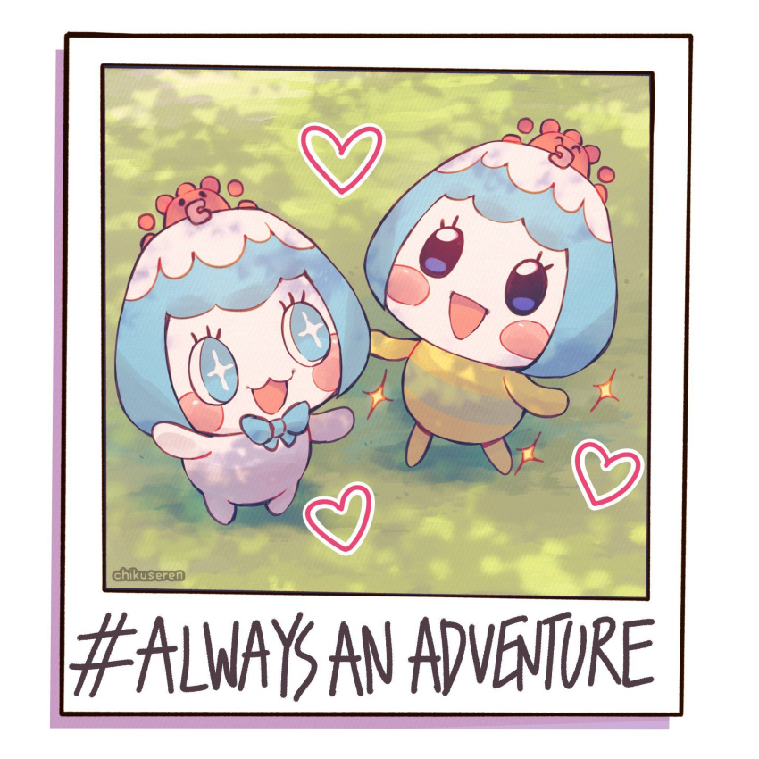 2girls, :3, blue_eyes, blue_hair, blush_stickers, chibi, chibi_only, chikuseren