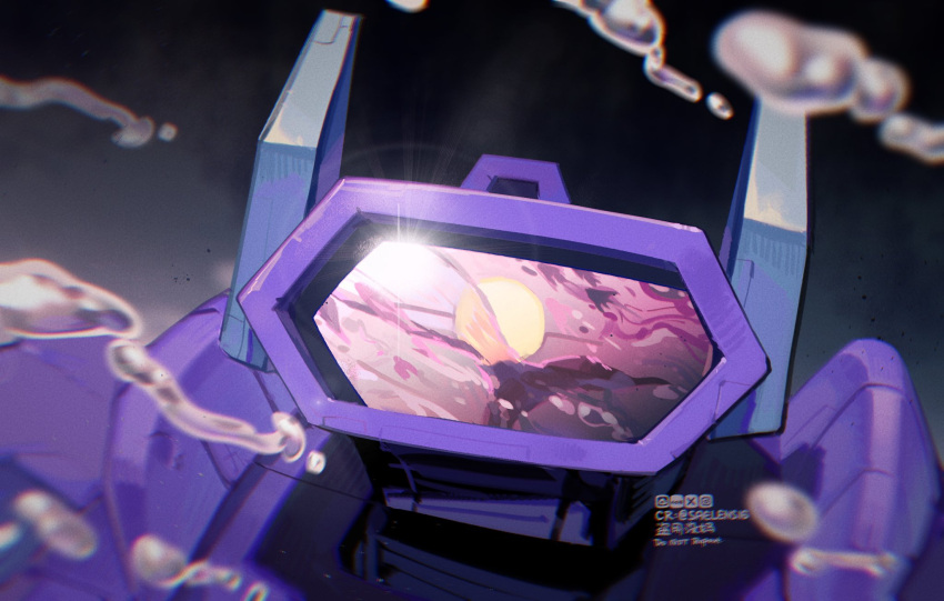 decepticon, highres, looking_at_viewer, male_focus, mecha, no_humans, one-eyed, robot, saelens16, science_fiction, shockwave_(transformers), solo, transformers, transformers:_generation_1, water, yellow_eyes