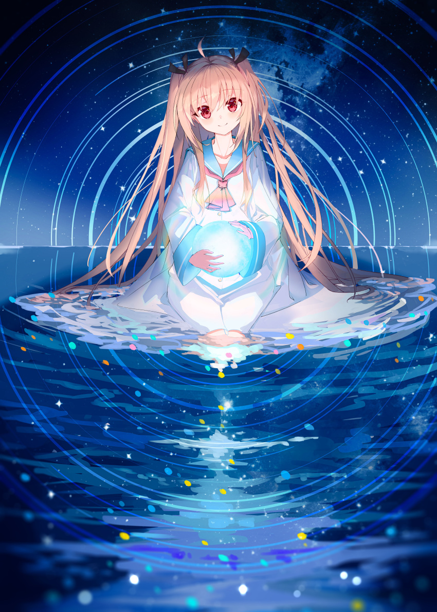 1girl, absurdres, ahoge, ascot, atri, atri-my_dear_moments-, black_ribbon, blue_sailor_collar