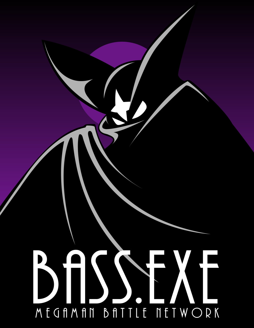 1boy, absurdres, bass.exe_(mega_man), batman:_the_animated_series, batman_(series), blank_eyes, character_name, cloak