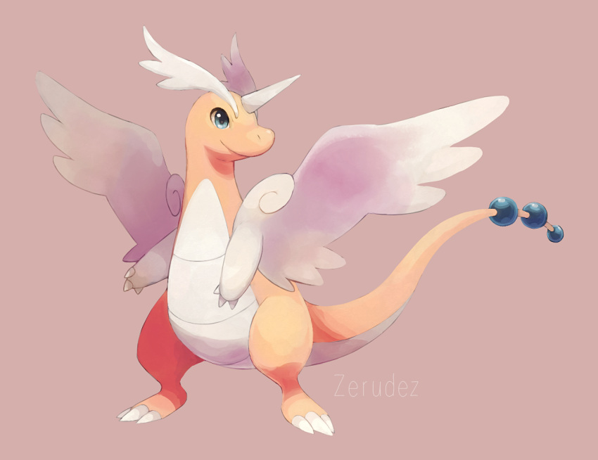 animal_focus, artist_name, blue_eyes, closed_mouth, commentary, dragonite, english_commentary, fakemon
