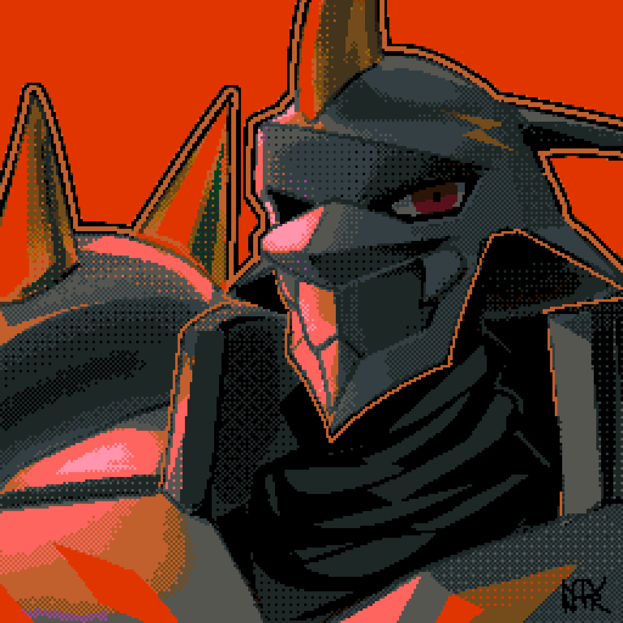 armor, black_armor, close-up, digimon, highres, humanoid_robot, notaventura, omegamon_zwart