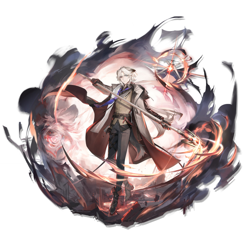 1boy, absurdres, ahoge, animal_ears, arknights, belt, black_footwear, black_gloves