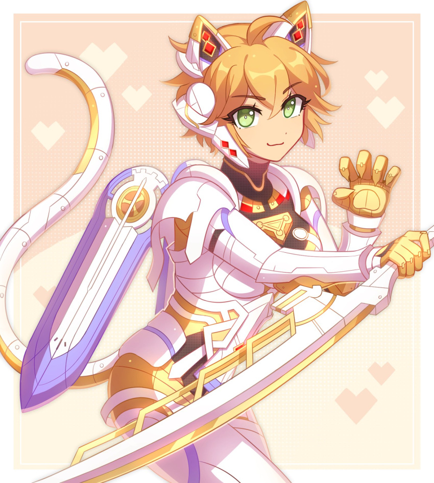 animal_ears, blonde_hair, breasts, cat_ears, cat_tail, claw_pose, closed_mouth, commentary