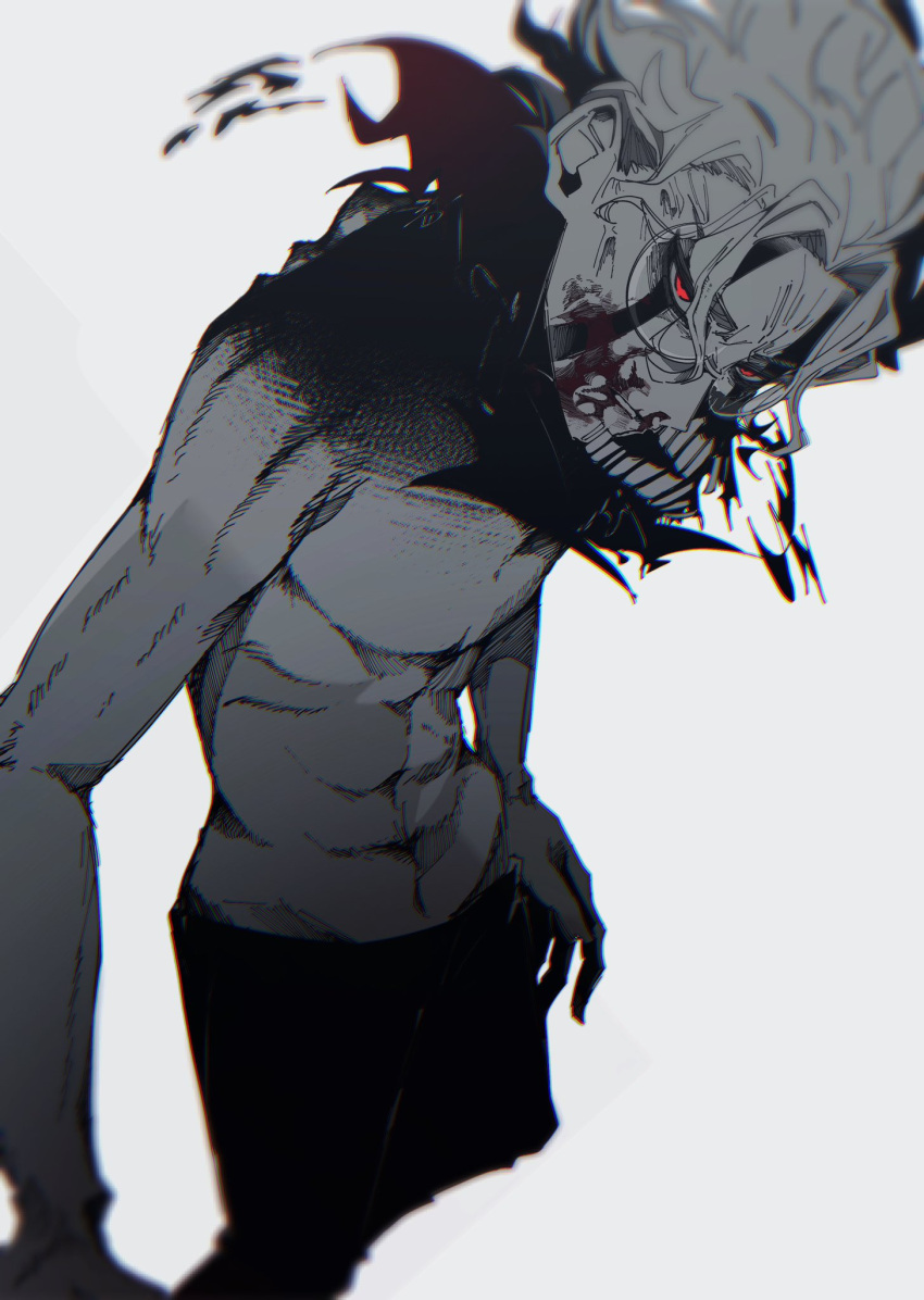 1boy, alternate_form, blood, dandadan, facial_mark, glasses, highres, mask