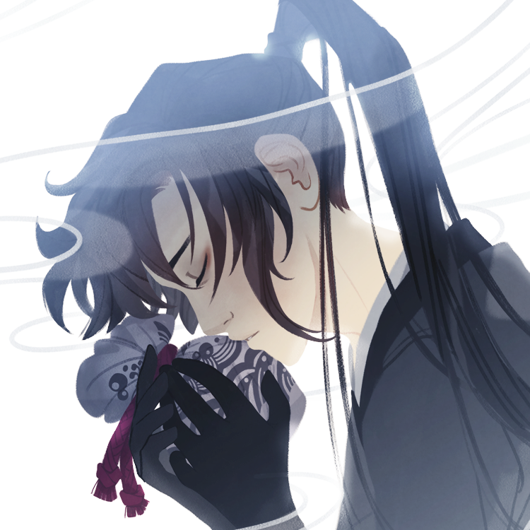 1boy, alyruko, bag, bags_under_eyes, black_gloves, black_hair, black_hanfu, chinese_clothes