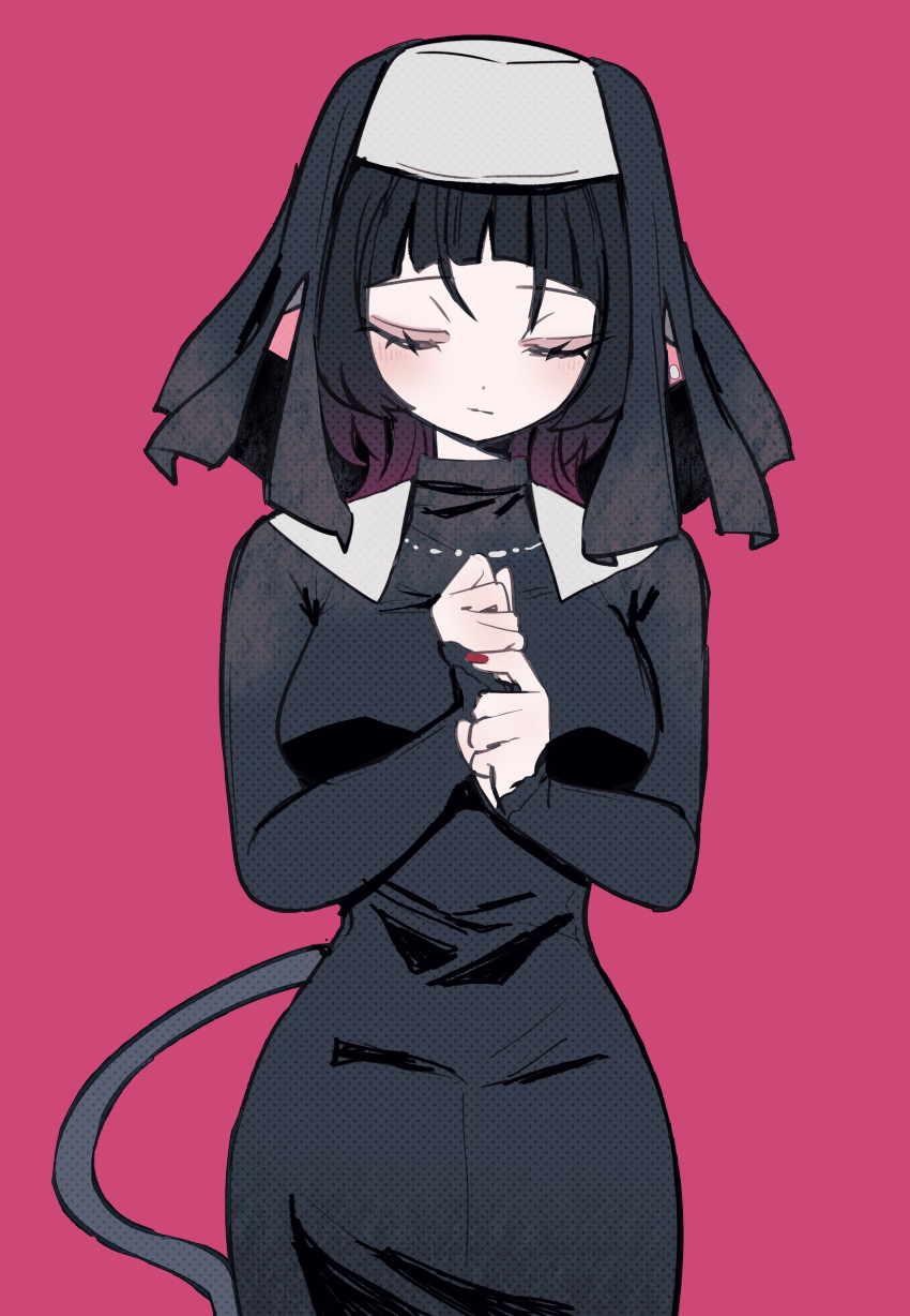 04_fujino9, 1girl, absurdres, alternate_costume, animal_ears, black_hair, blunt_bangs, closed_eyes, highres, jane_doe_(zenless_zone_zero), long_hair, mouse_ears, mouse_girl, mouse_tail, multicolored_hair, nun, redhead, solo, tail, thigh-highs, traditional_nun, zenless_zone_zero