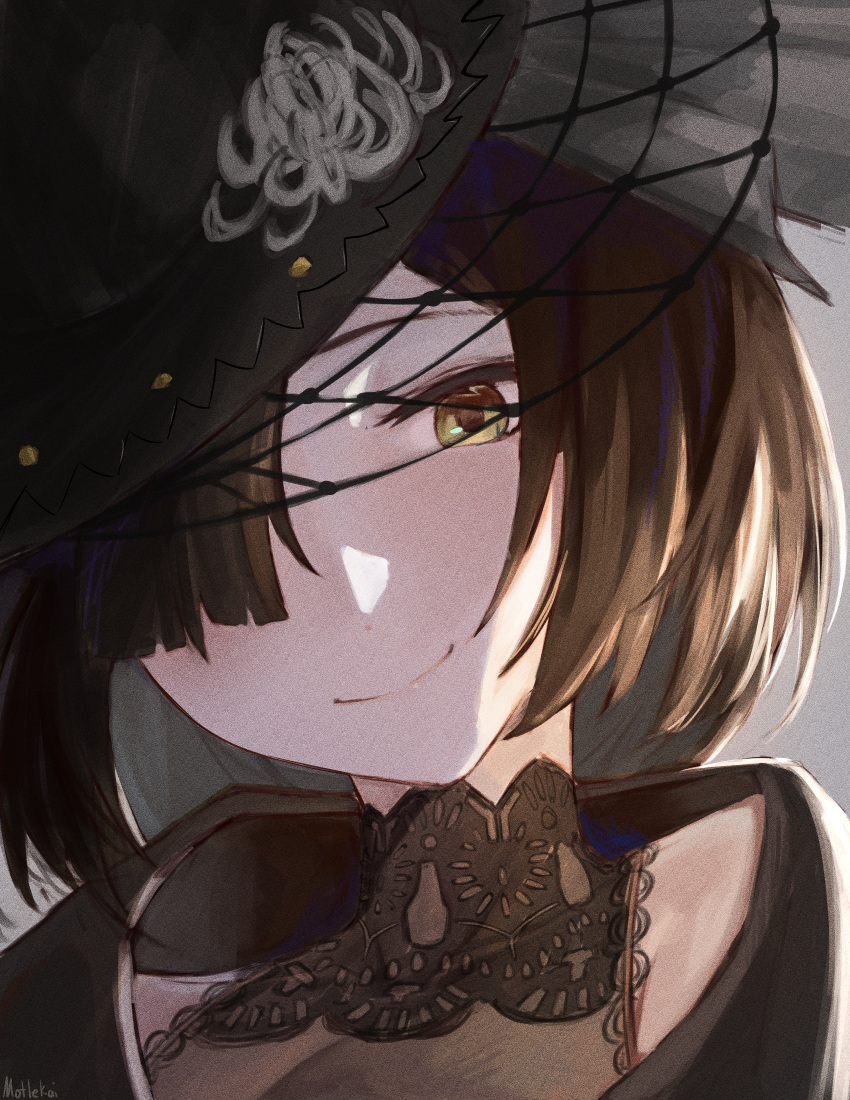 1girl, absurdres, black_hair, black_hat, black_jacket, black_shirt, bob_cut, chrysanthemum