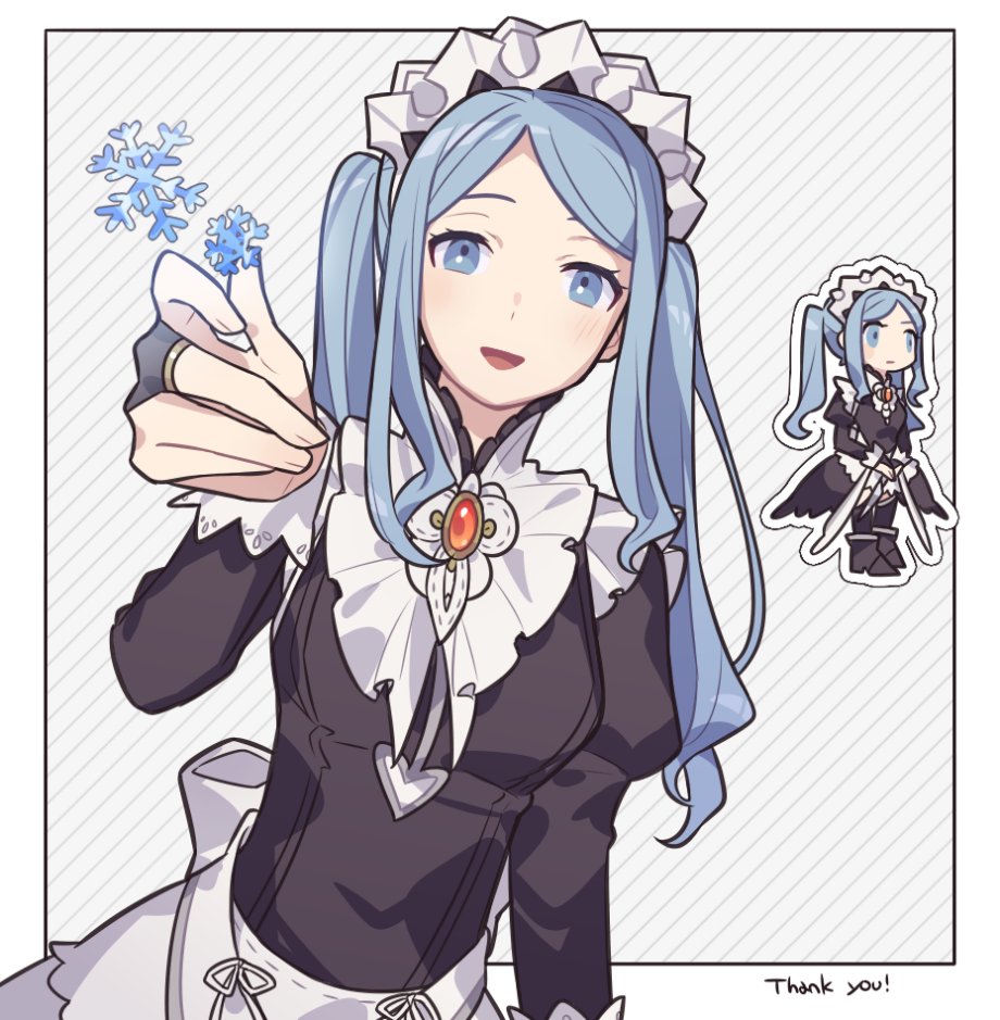 1girl, apron, blue_hair, bridal_gauntlets, feather_trim, fire_emblem, fire_emblem_fates, flora_(fire_emblem)