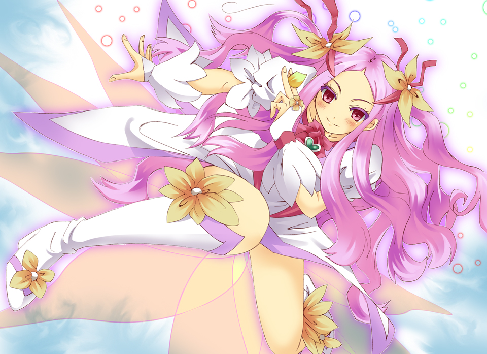 boots, cure_flower, hair_ribbon, hanasaki_kaoruko, heart, heartcatch_precure!, long_hair, magical_girl