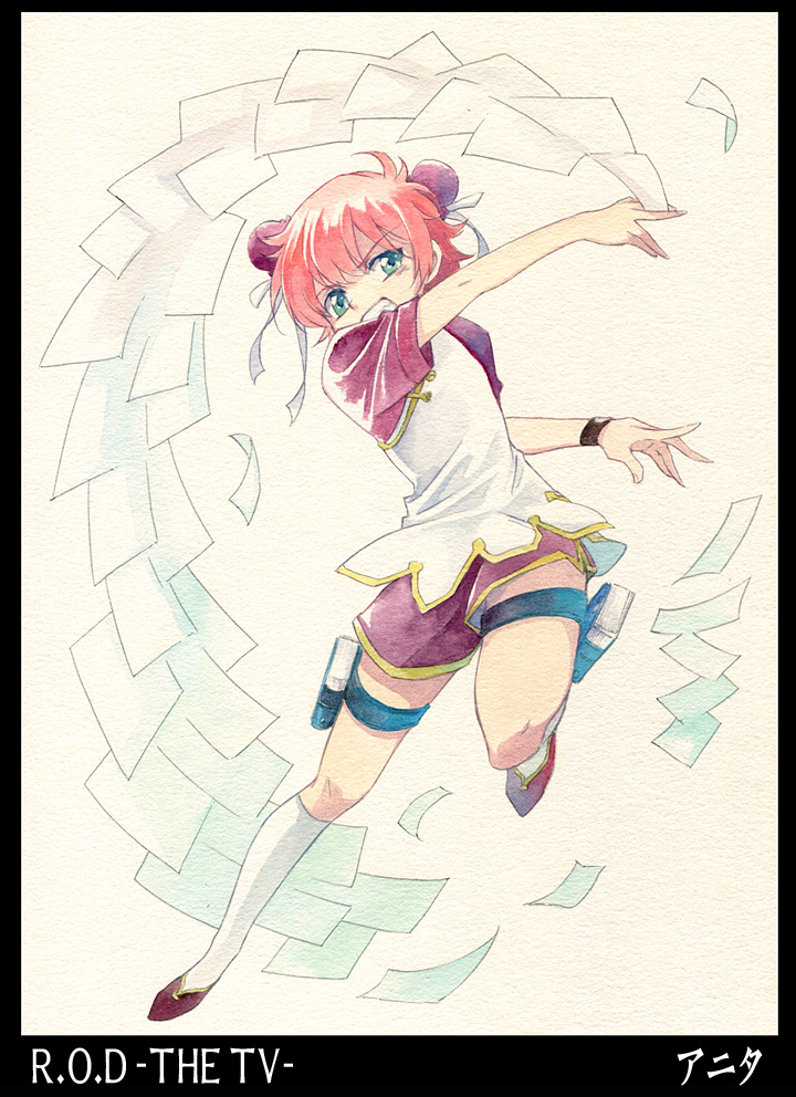 anita_king, bun_cover, china_dress, chinese_clothes, double_bun, flat_chest, footwear, green_eyes