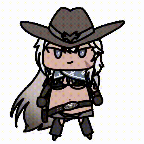 1girl, animated_gif, azur_lane, chick, cowboy_hat, firing, gun, indiana_(azur_lane)