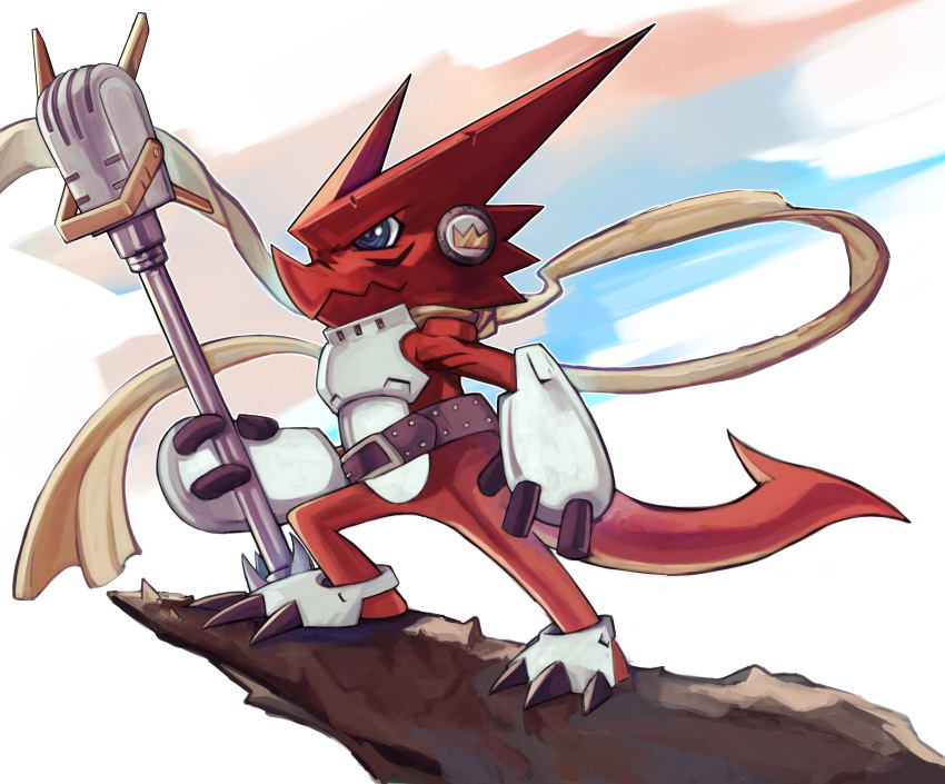 absurdres, armor, arupg, blue_eyes, breastplate, colored_skin, digimon, digimon_(creature)