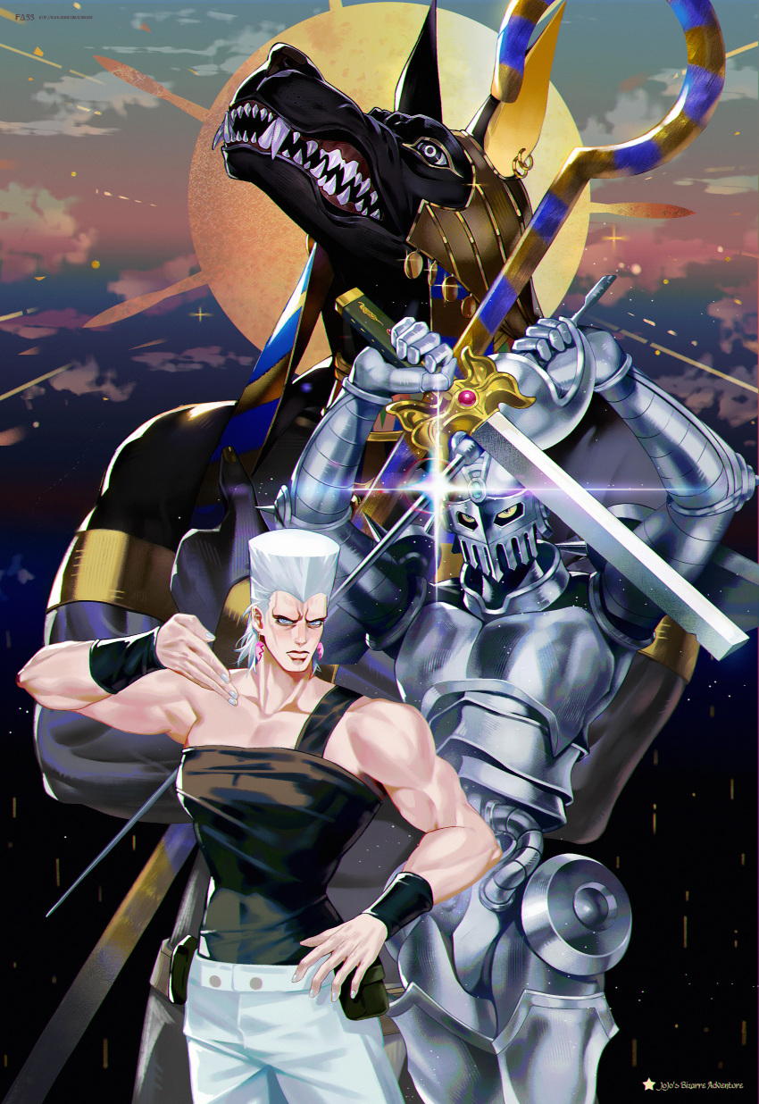3boys, absurdres, anubis_(stand), broken, broken_heart, broken_sword, broken_weapon, commentary