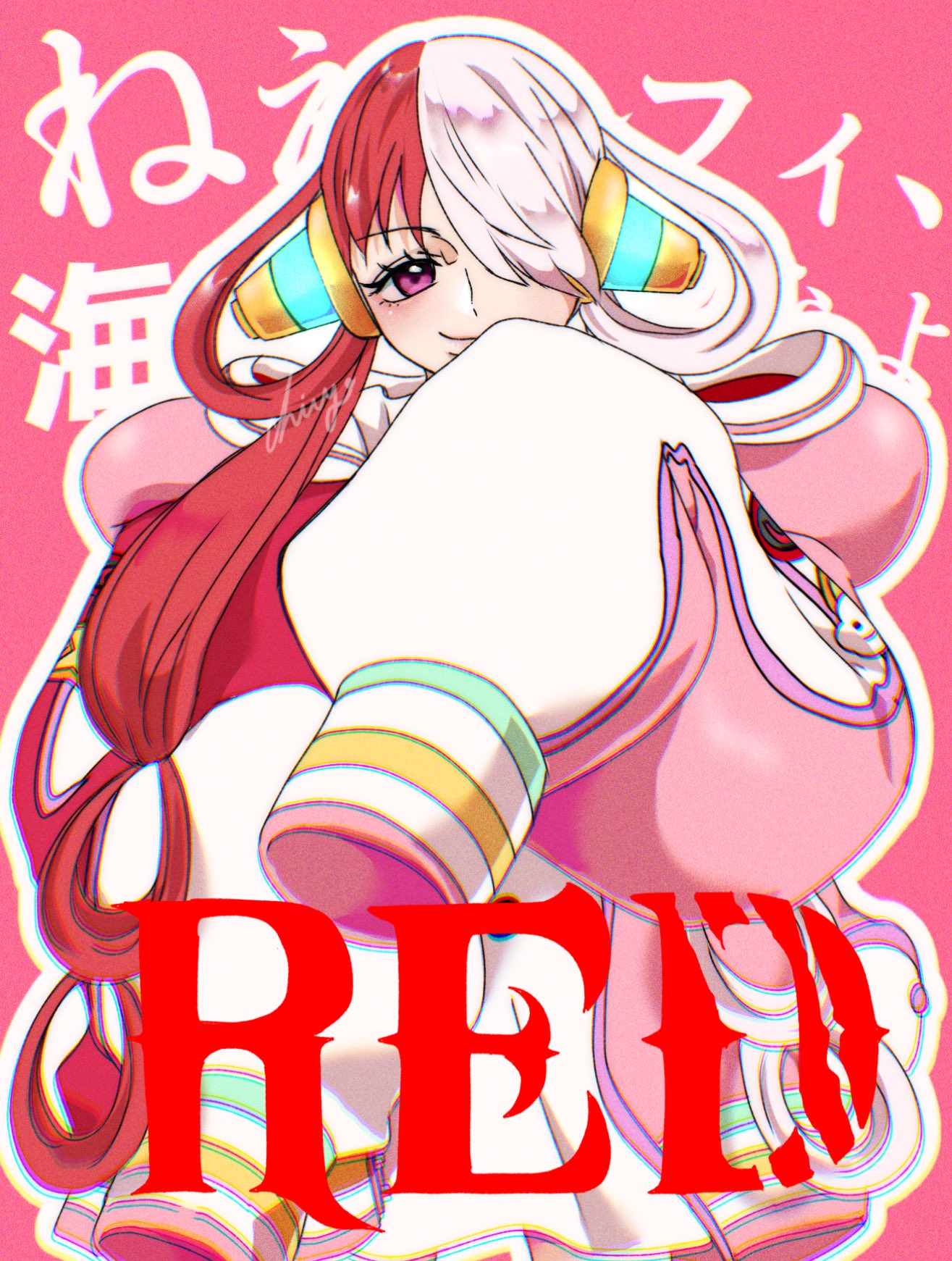 1girl, artist_name, chiyo_(@ch_falgar), closed_mouth, commentary_request, copyright_name, cowboy_shot, hair_over_one_eye