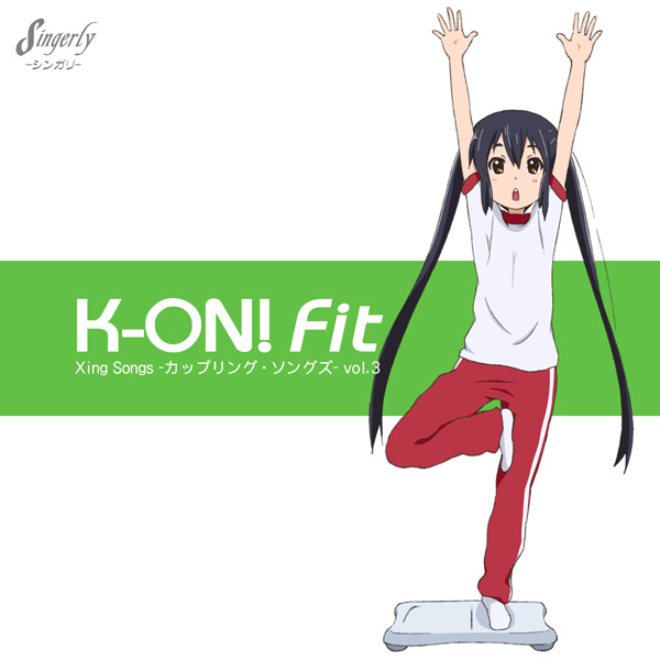 :o, black_hair, brown_eyes, errant, gym_uniform, jogging_pants, k-on!, long_hair, nakano_azusa, open_mouth, parody, platform, standing_on_one_leg, stretch, track_pants, twintails, wii, wii_fit