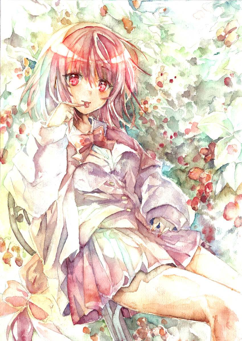 1girl, absurdres, bare_legs, feet_out_of_frame, floral_background, hair_between_eyes, highres, kamu_kotan