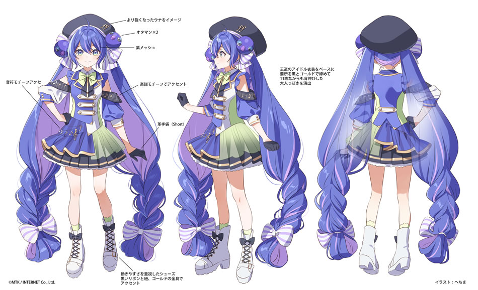 1girl, artist_name, black_bow, black_gloves, black_hat, blue_dress, blue_eyes, blue_hair