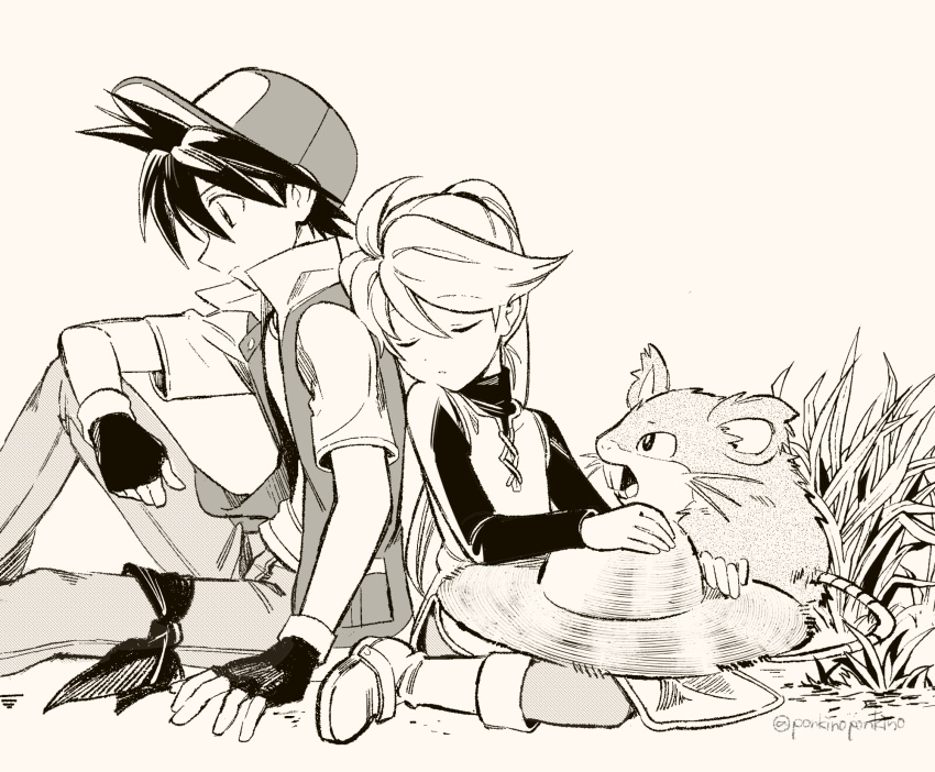 black_hair, boots, fingerless_gloves, gloves, hat, highres, jackets, pokemon