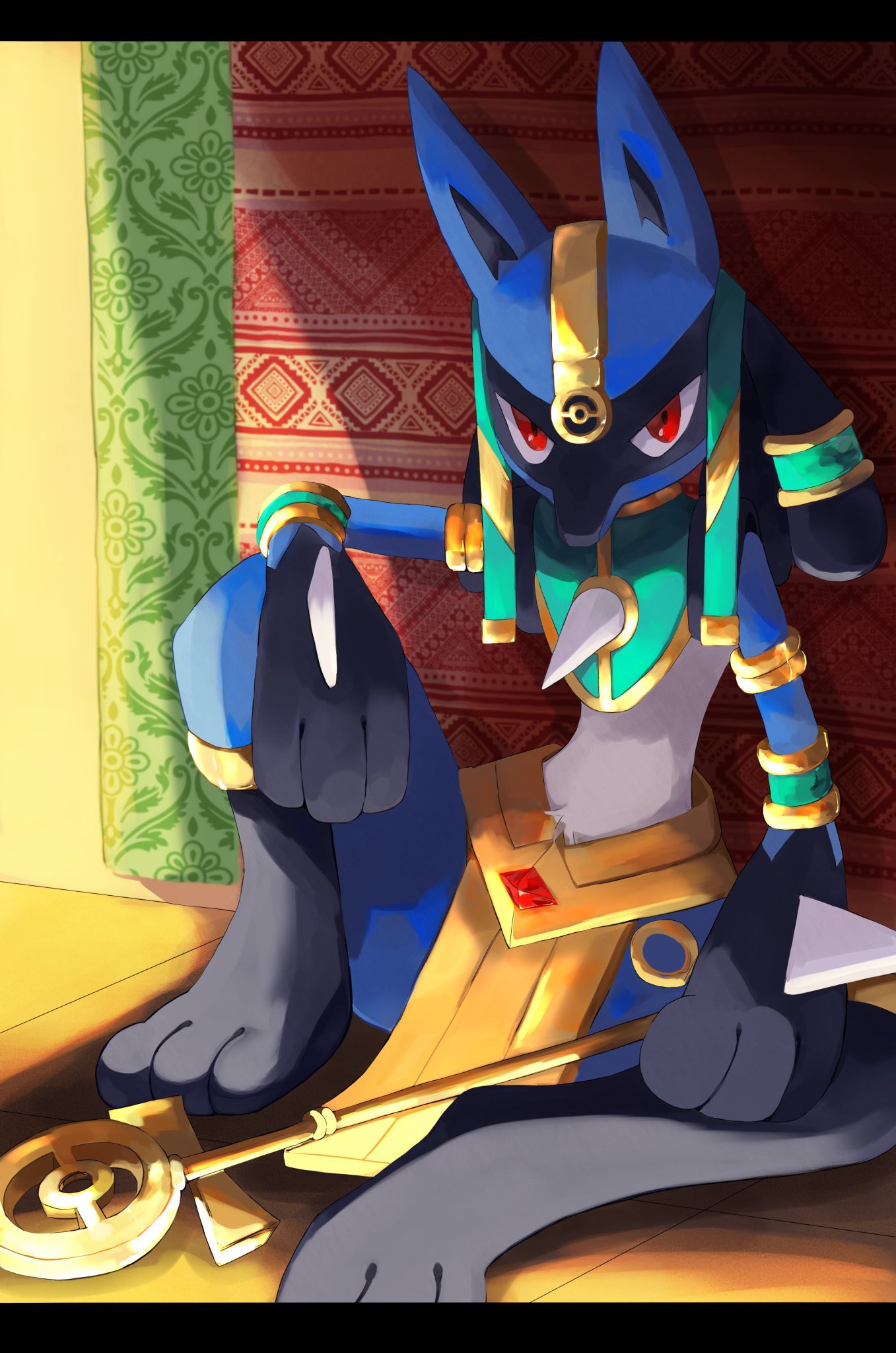 1other, armor, black_hair, furry, ha01ru28, hair_ornament, highres, indoors