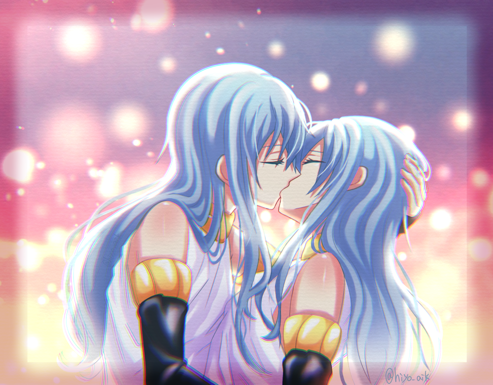 2others, black_sleeves, blue_hair, ciel_(tensei_shitara_slime_datta_ken), closed_eyes, detached_sleeves, gold_choker, hiyo_(monstarpinkcat)