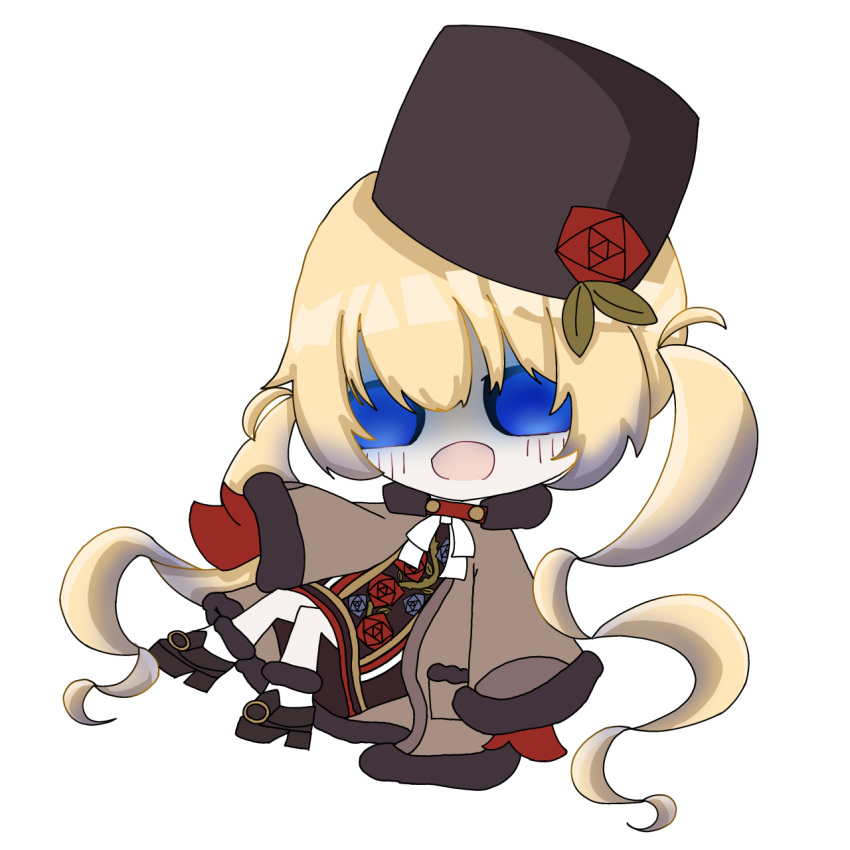 1girl, bad_id, bad_poipiku_id, black_hat, black_sclera, blonde_hair, blue_eyes, chibi