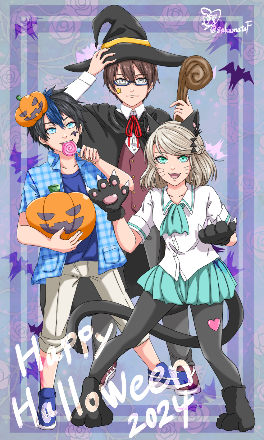 1girl, 2boys, absurdres, age_regression, aged_down, animal_ears, bat_(animal), black_hair