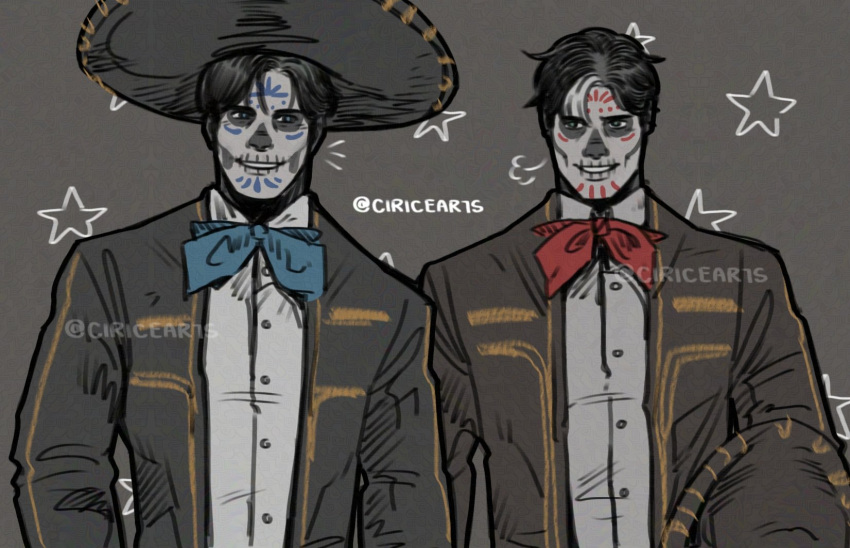 batman_(series), black_hair, blue_eyes, brothers, calavera, charro, ciricearts, dc_comics