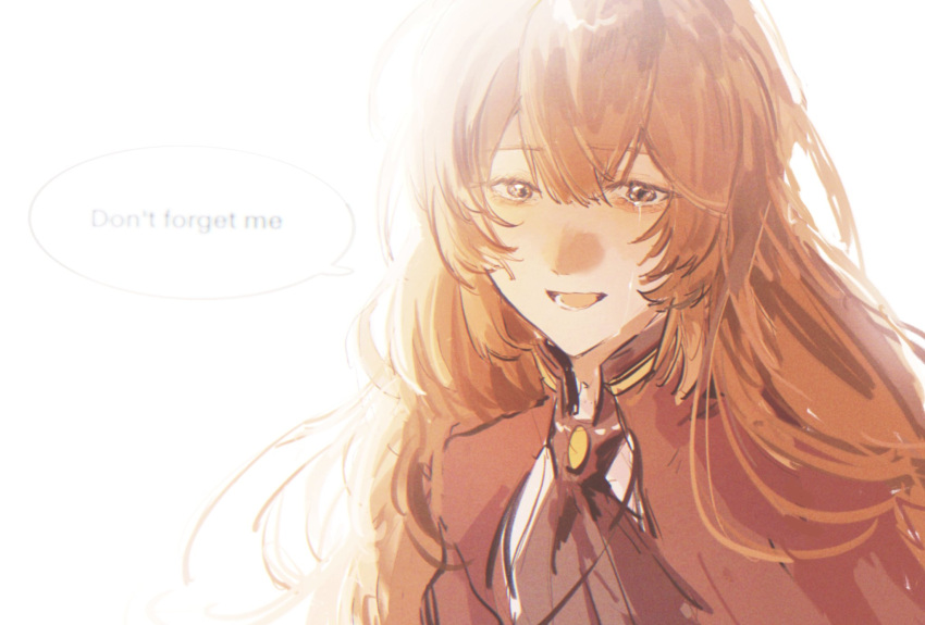 1girl, ascot, brown_ascot, brown_capelet, brown_eyes, brown_hair, capelet, catherine_(project_moon)